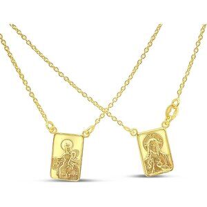 FRONAY 14k Gold Plated 925 Sterling Silver Double-Sided Scapular Necklace – Reli